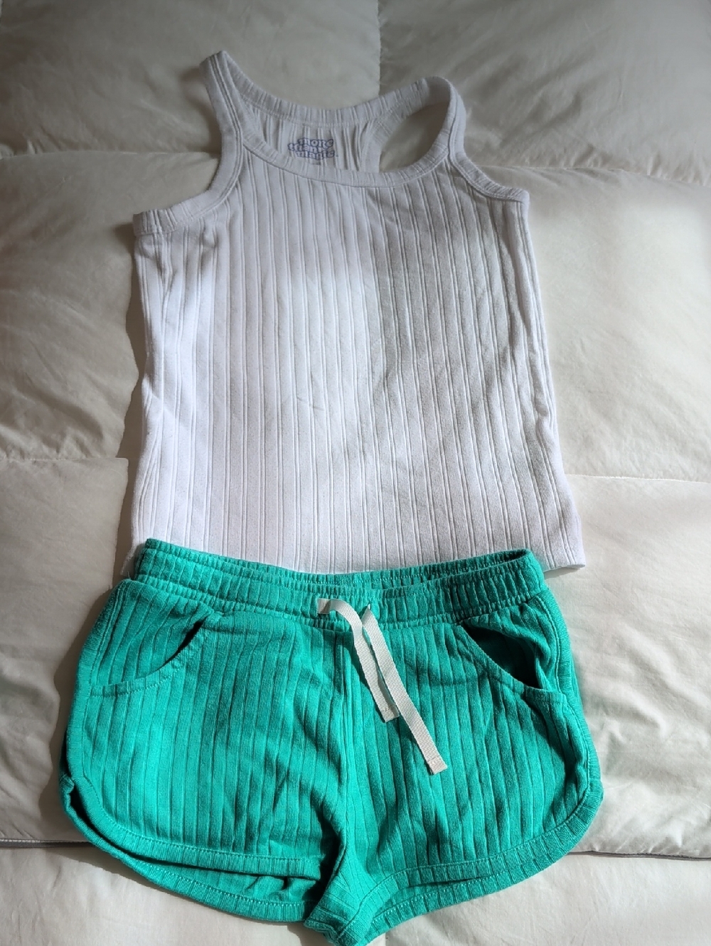 More Than Magic White Ribbed Tank & Cat & Jack Teal Green Ribbed Shorts Kids Set